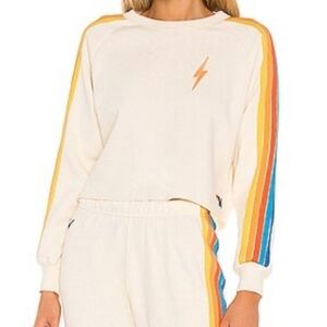 Aviator Nation Cream Bolt Sweater with Rainbow Medium